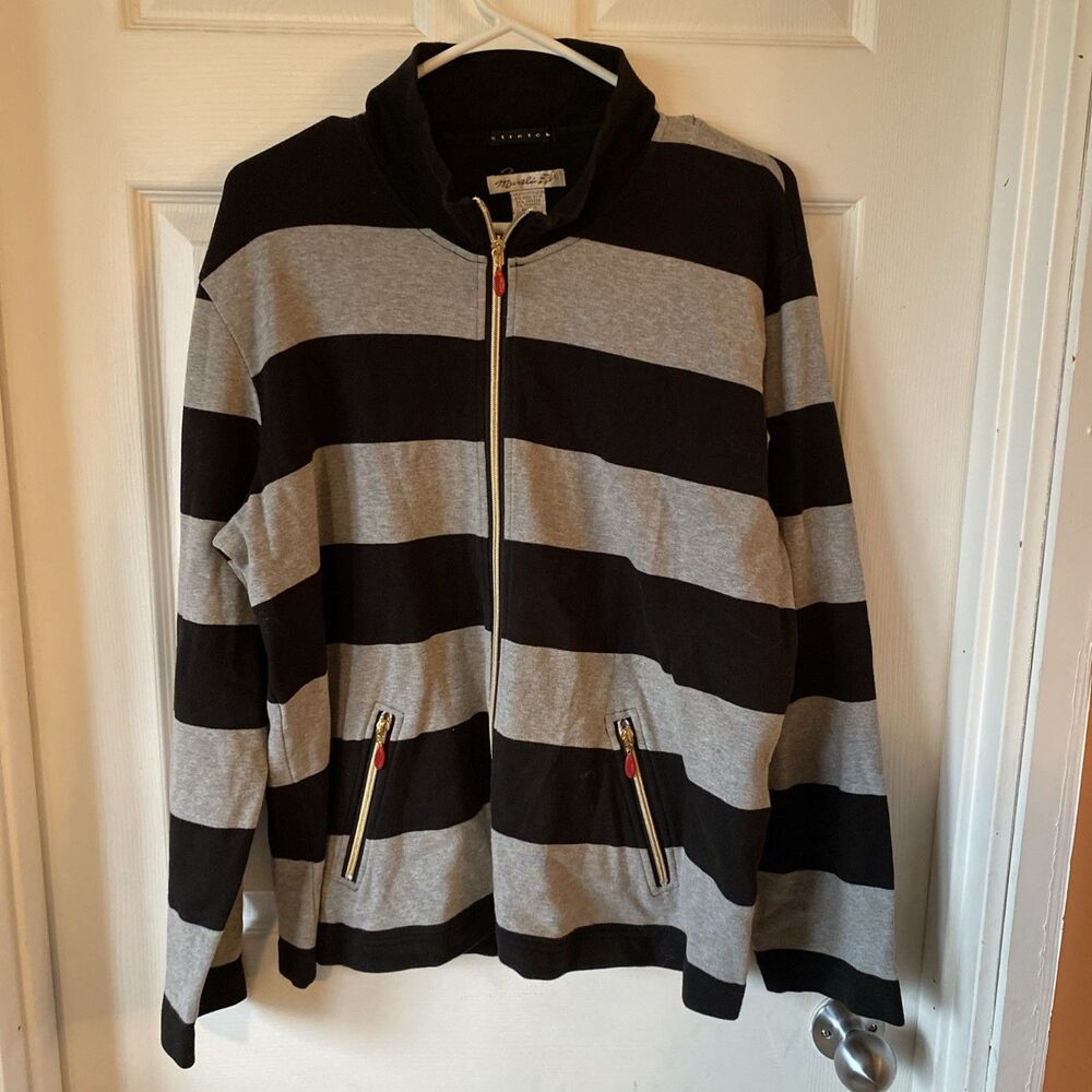Mureli Women’s Large Zip Up Sweatshirt Striped Pockets  Stretch